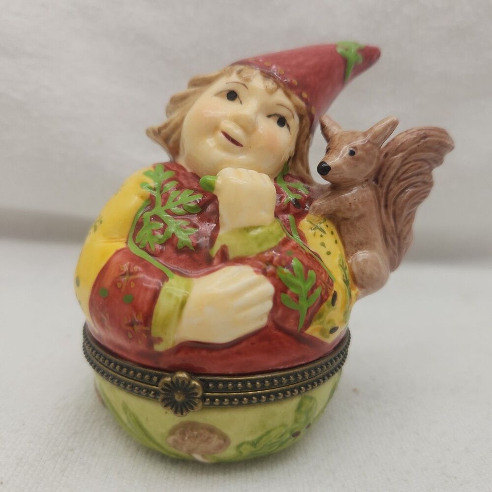 Trinket Box Forest Treat Boy & Squirrel Villeroy & Boch Porcelain Ring VTG READ